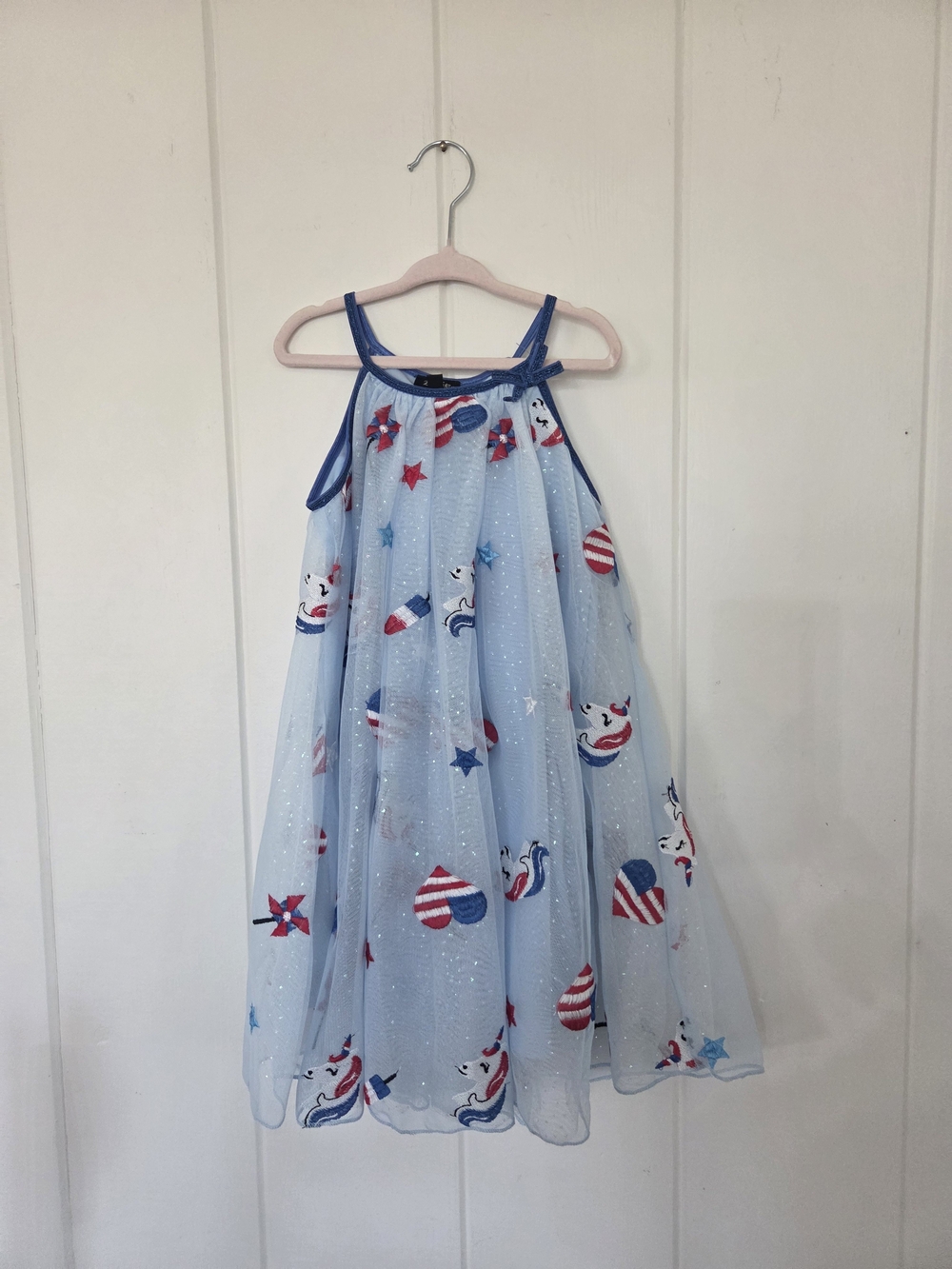 Zunie Light Blue Halter-Style Sparkle Dress with Red & Blue Stars